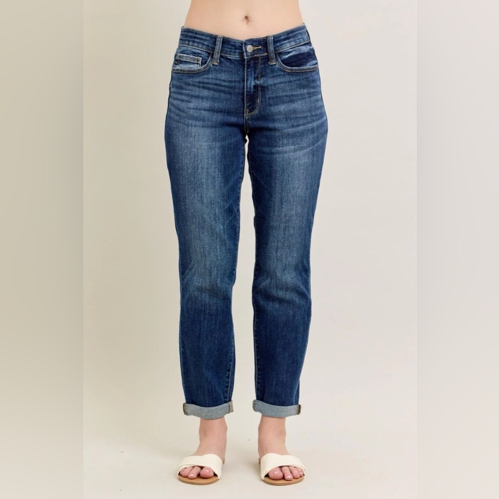 Judy Blue Dark Wash Mid Rise Slim Fit Cuffed Ankle Jeans Size 3/26 82428